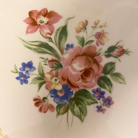 Vintage Bridal Bouquet By Stetson 22 kt Gold Scalloped Edge Round Platter - Picture 2 of 8